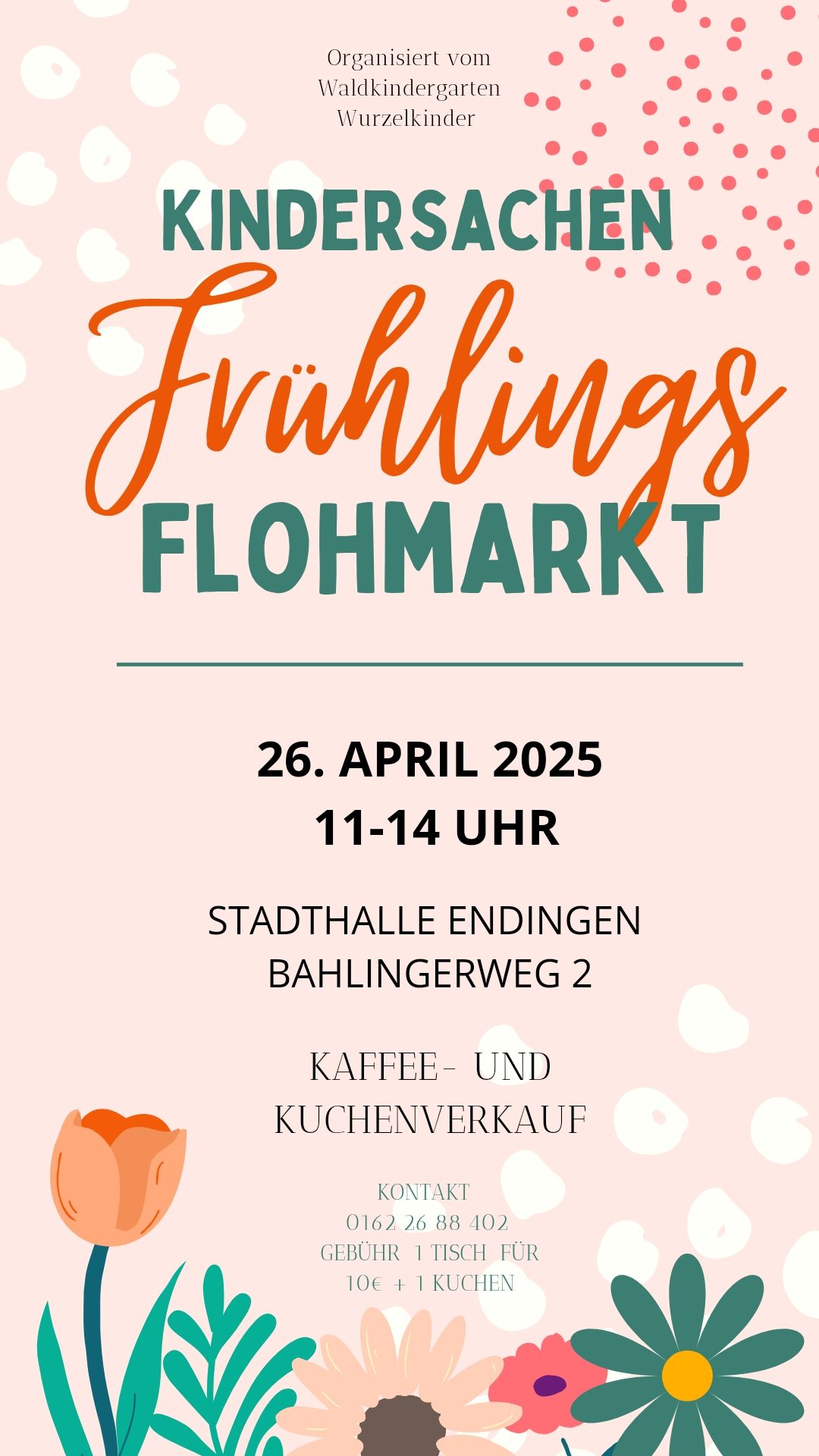 Plakat zum Kindersachen-Frühlingsflohmarkt am 26. April 2025 in der Stadthalle Endingen
