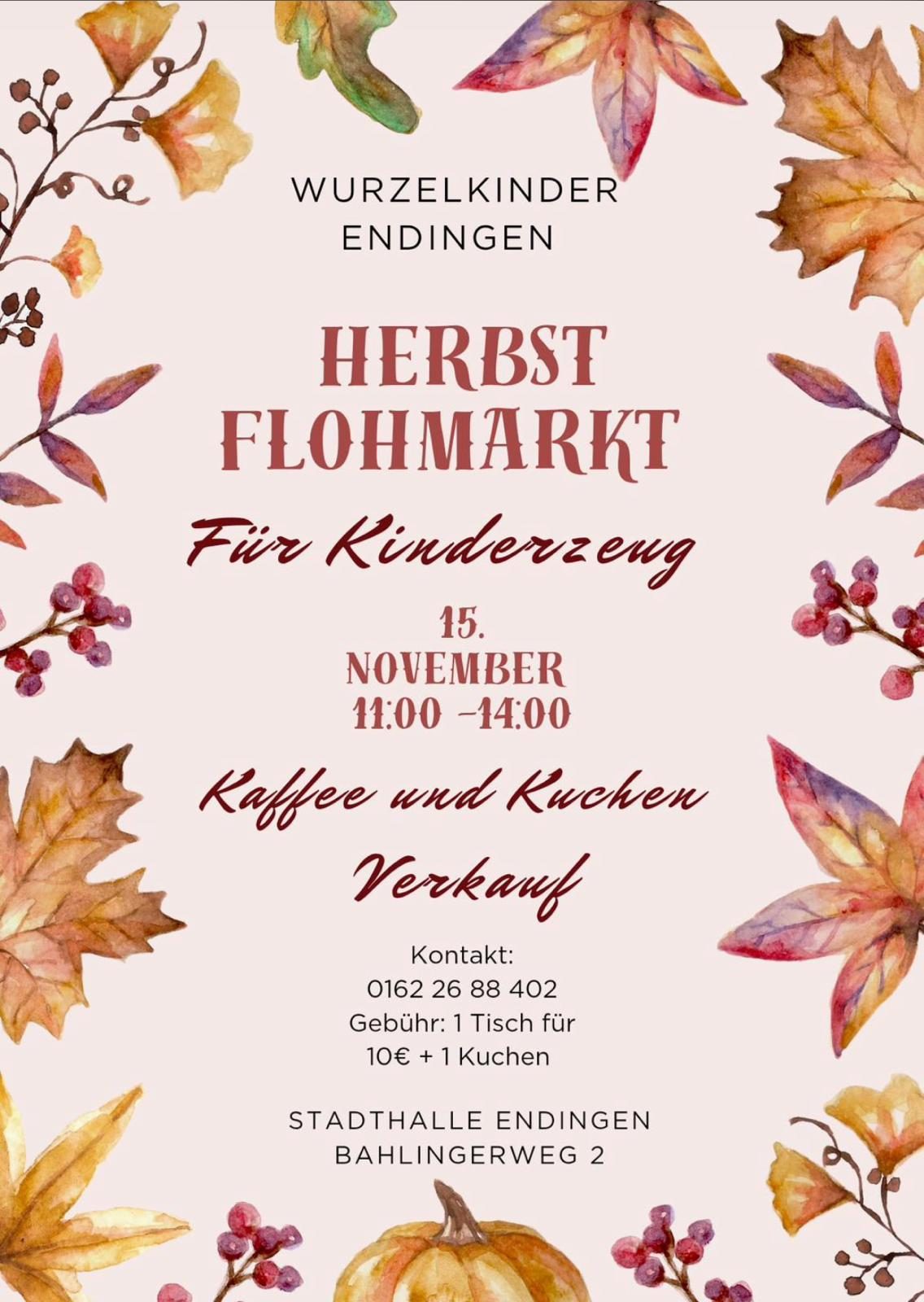 Plakat zum Herbstflohmarkt für Kinderzeug am 15. November in der Stadthalle Endingen
